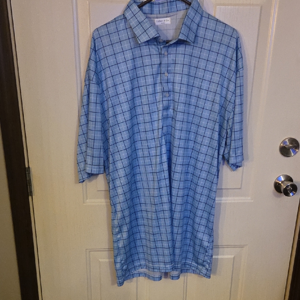 Men's Light Blue Checked Polo Shirt
